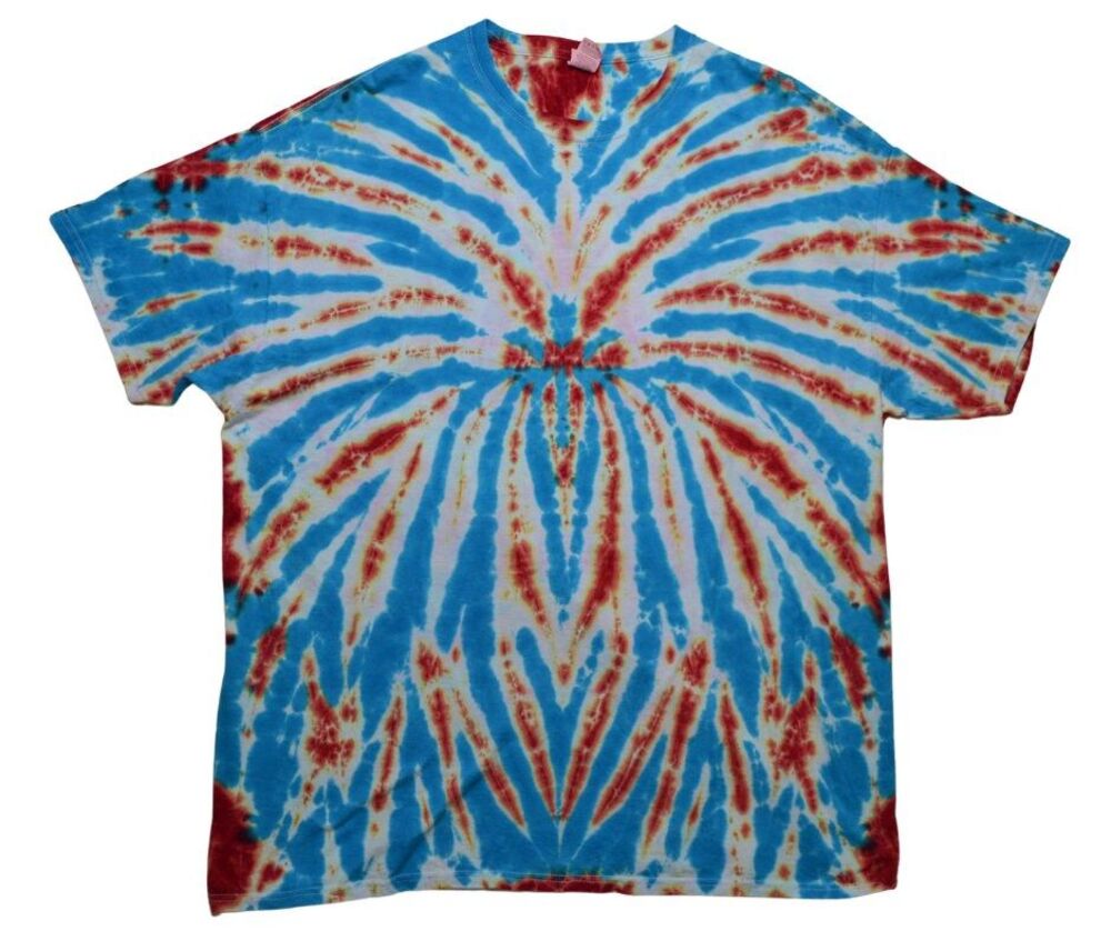 Tie Dye Unisex XXL Blue Red Spider Pattern Short Sleeve T-Shirt
